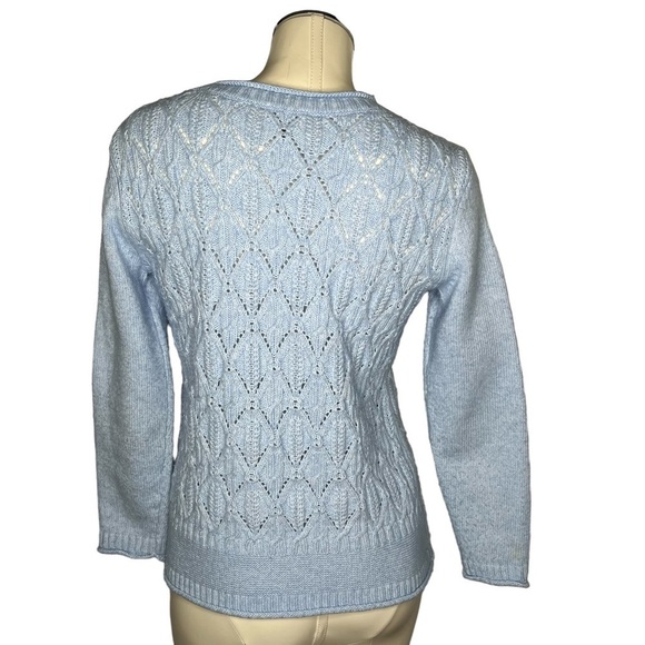 TALBOTS Diamond Cable Knit Crewneck Sweater Light Blue Petite Women's Size SP - Picture 5 of 16
